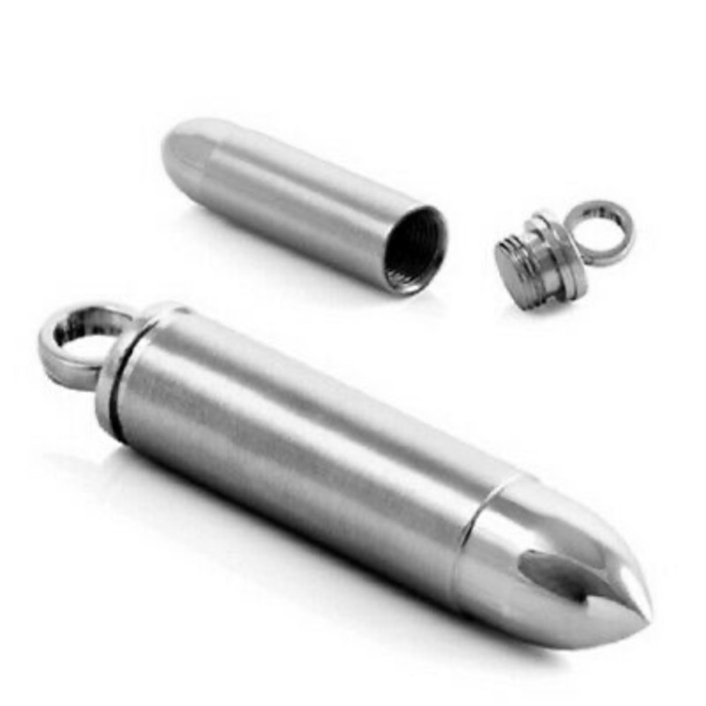 NWT⚱️ STAINLESS STEEL OPEN BULLET URN CREMATION ASH KEEPSAKE PENDANT NECKLACE OS - Picture 7 of 10